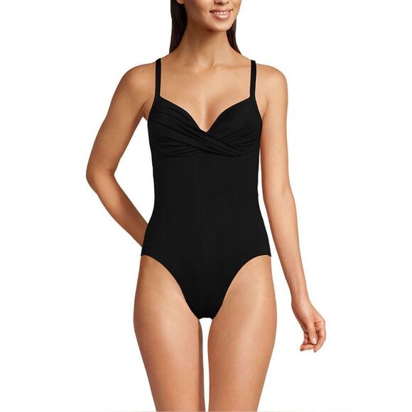 Land's End Sculpting Swim Suit One Piece Wave Technology Soft Cup Black Various - Picture 4 of 14